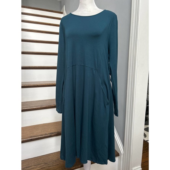 Garnet Hill Dresses & Skirts - Garnet Hill Teal Green Long Sleeve Maxi Dress With Pockets. Size L.